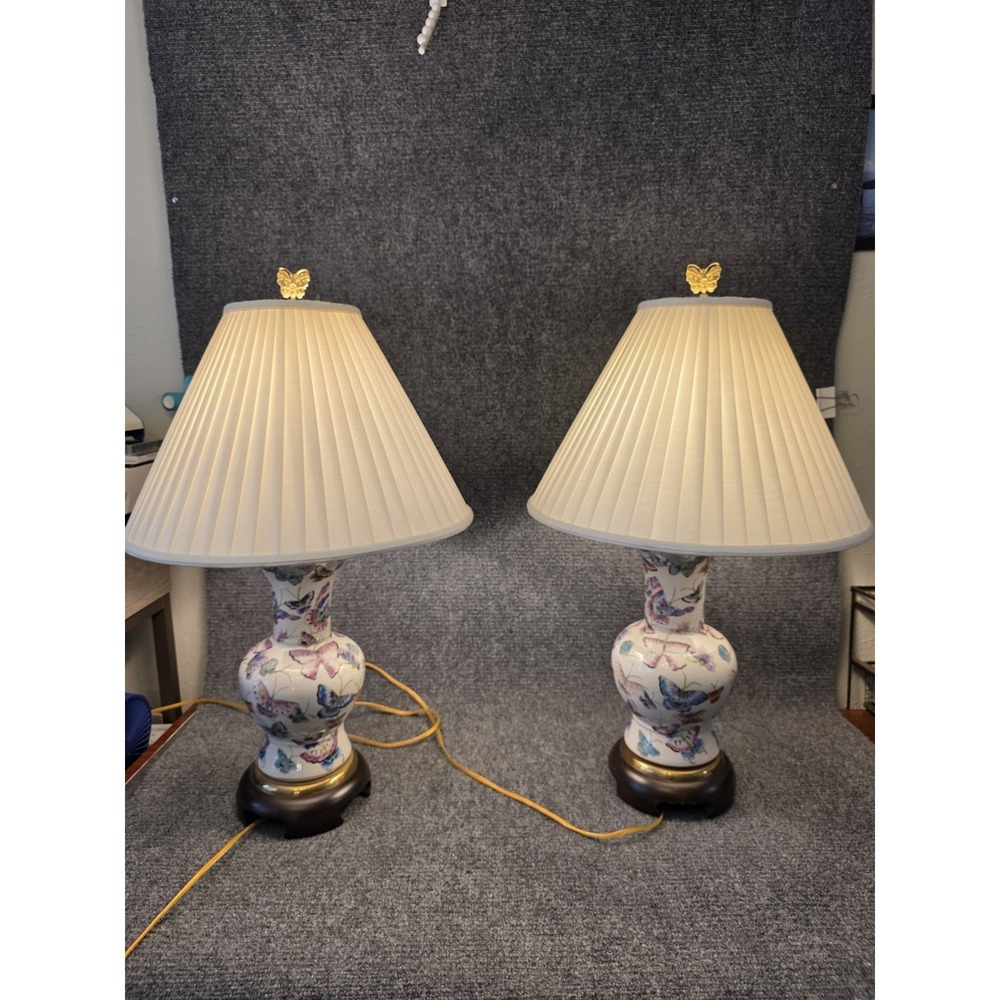 Rare Regency Frederick Cooper‎ Mariposa Butterfly Table Lamps W Original Shades